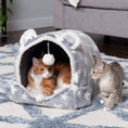 Load image into Gallery viewer, Cat Bed Snuggle Hideout for Indoor Cats & Small Dogs, Washable & Foldable W/ Plush Ball Toy - Snuggle Hideout-Bear Pet Tent - Silver Stars, Small