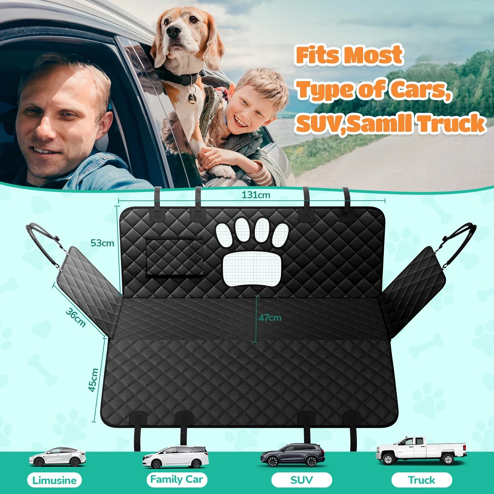 Dog Seat Cover- Non-Slip Dog Car Hammocks with Seatbelt Dog Car Seat Cover Waterproof and Scratch-Resistant Dog Car Back Seat Protection