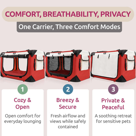 Cat & Dog Pet Carrier, Soft-Sided, Large 24"X16"X16", Fits Large Cat, 2 Cats, or Medium Dog Comfortably, Great for Travel & Vet Visits, Privacy Windows, Removable Bed, Locking Zippers, Foldable