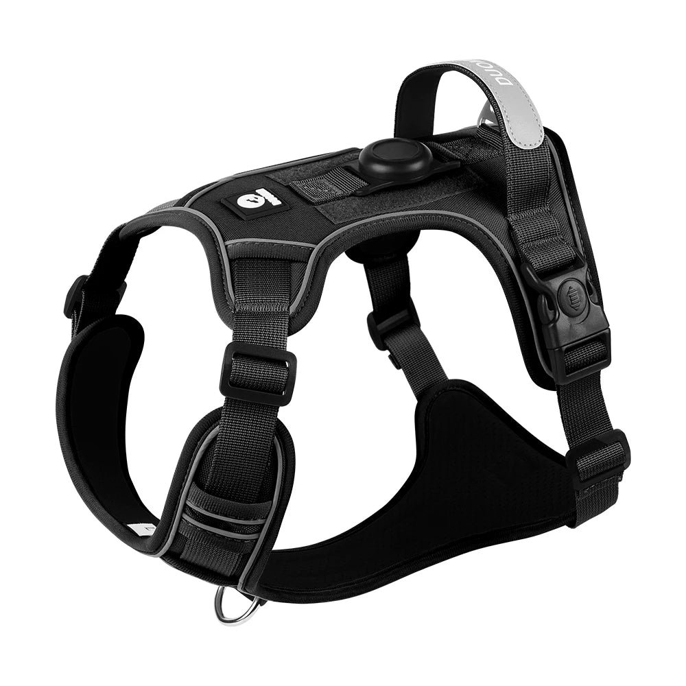 “No-Pull Dog Harness with GPS Tracker Holder – Reflective, Adjustable & Escape-Proof”