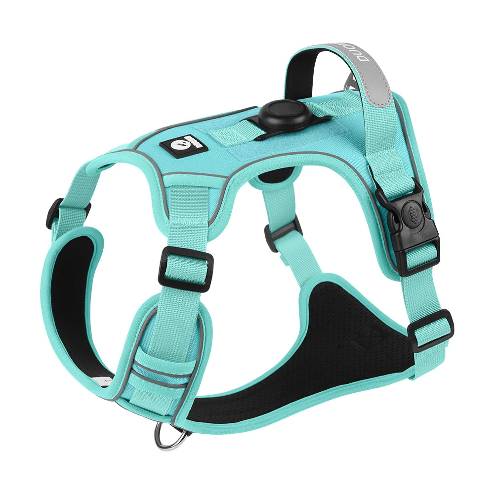 “No-Pull Dog Harness with GPS Tracker Holder – Reflective, Adjustable & Escape-Proof”
