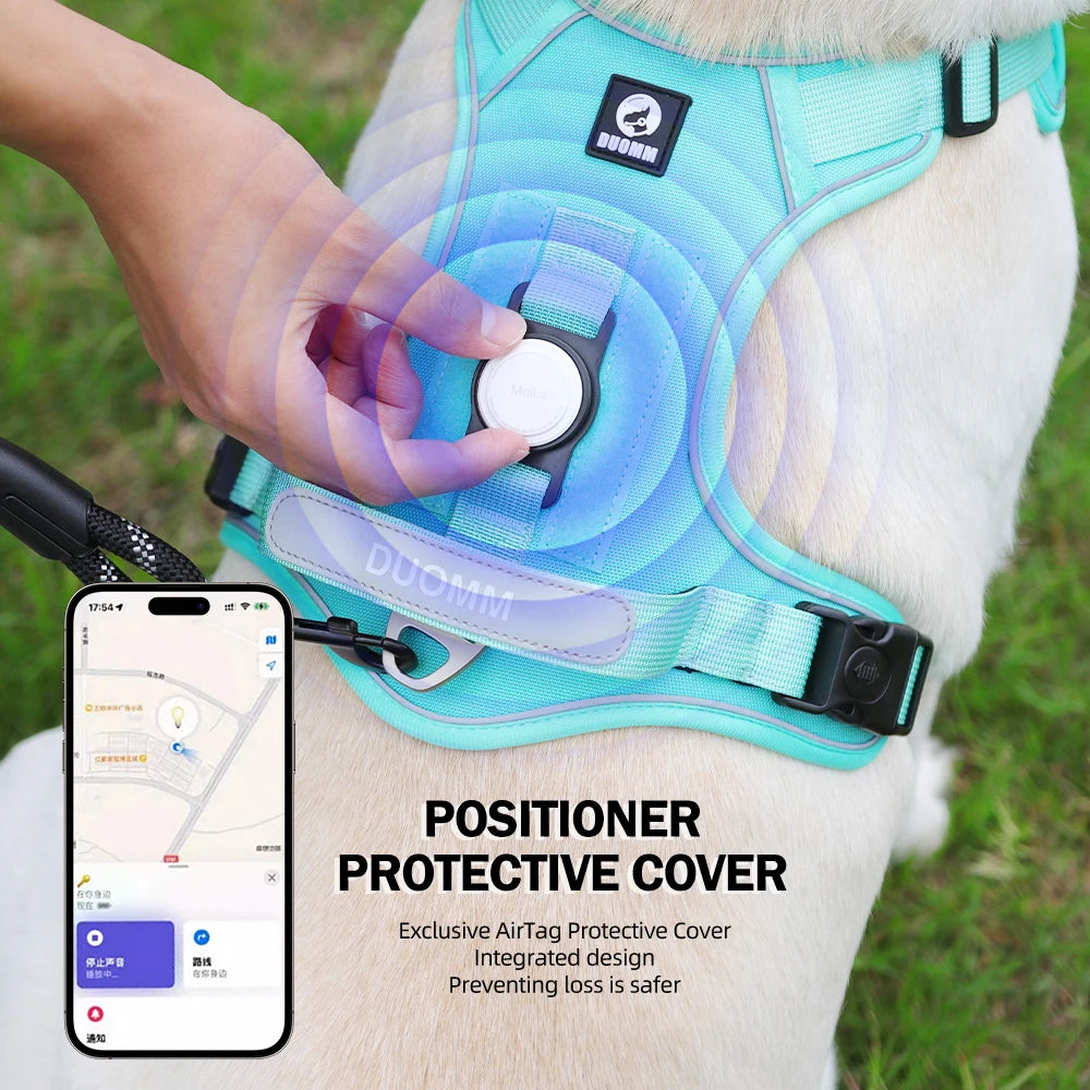 “No-Pull Dog Harness with GPS Tracker Holder – Reflective, Adjustable & Escape-Proof”