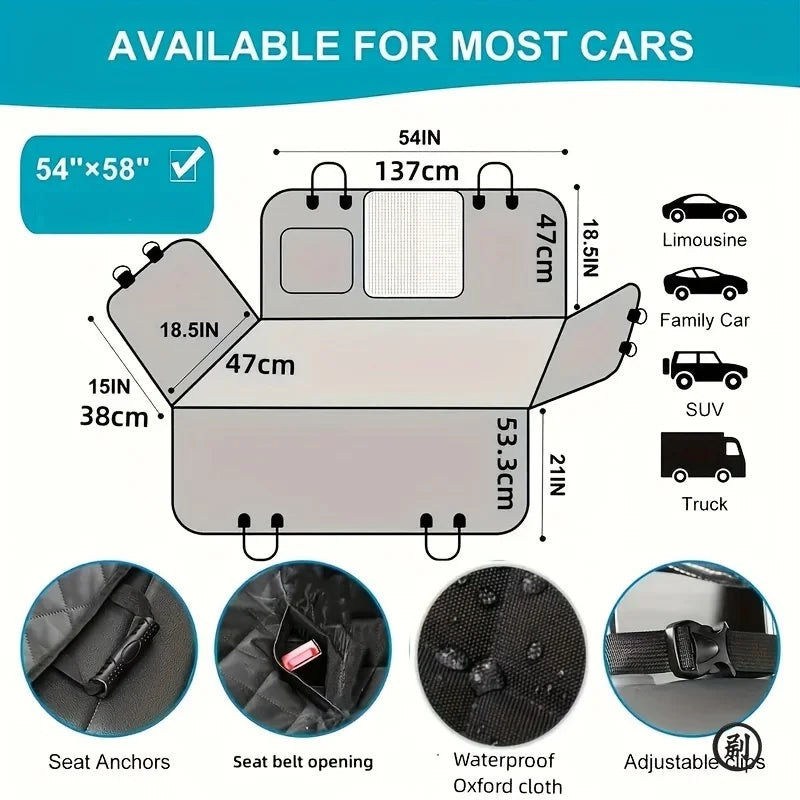 Waterproof Dog Car Seat Cover – Scratch-Proof, Nonslip, Hammock Design for SUVs & Cars