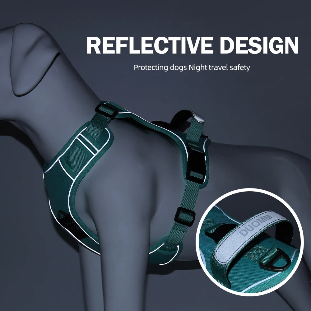 “No-Pull Dog Harness with GPS Tracker Holder – Reflective, Adjustable & Escape-Proof”