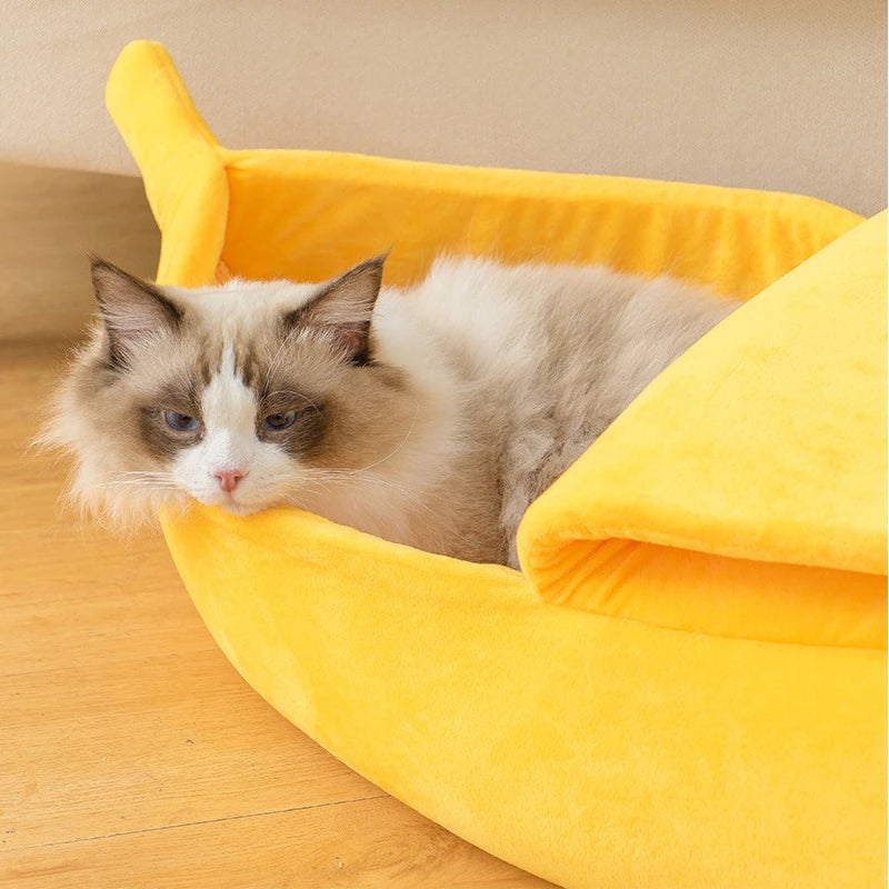Cozy Banana Cat Bed – Soft & Warm Pet Sleeping Nest