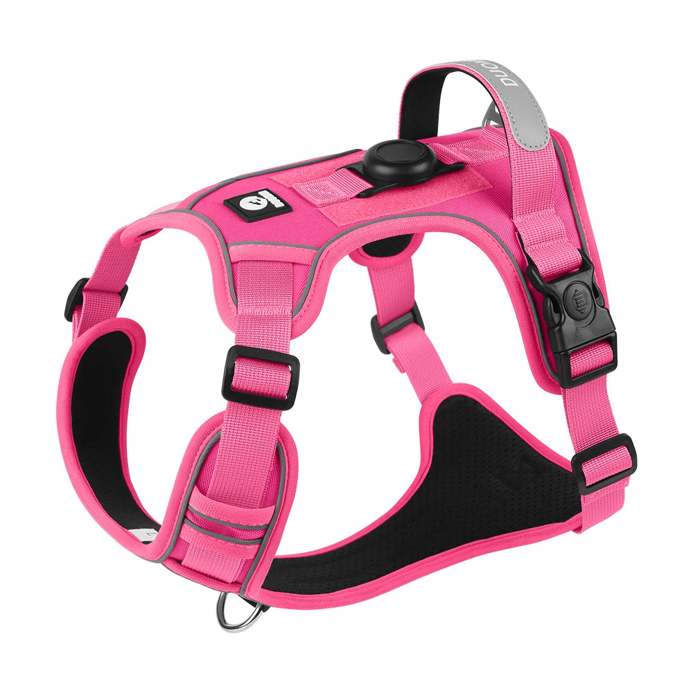 “No-Pull Dog Harness with GPS Tracker Holder – Reflective, Adjustable & Escape-Proof”