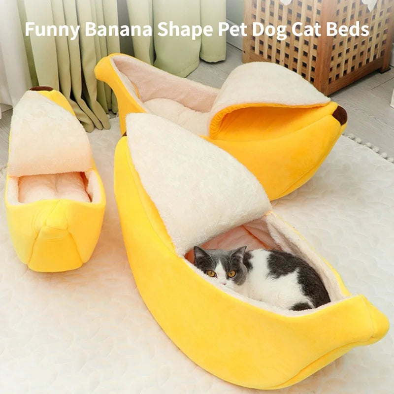 Cozy Banana Cat Bed – Soft & Warm Pet Sleeping Nest