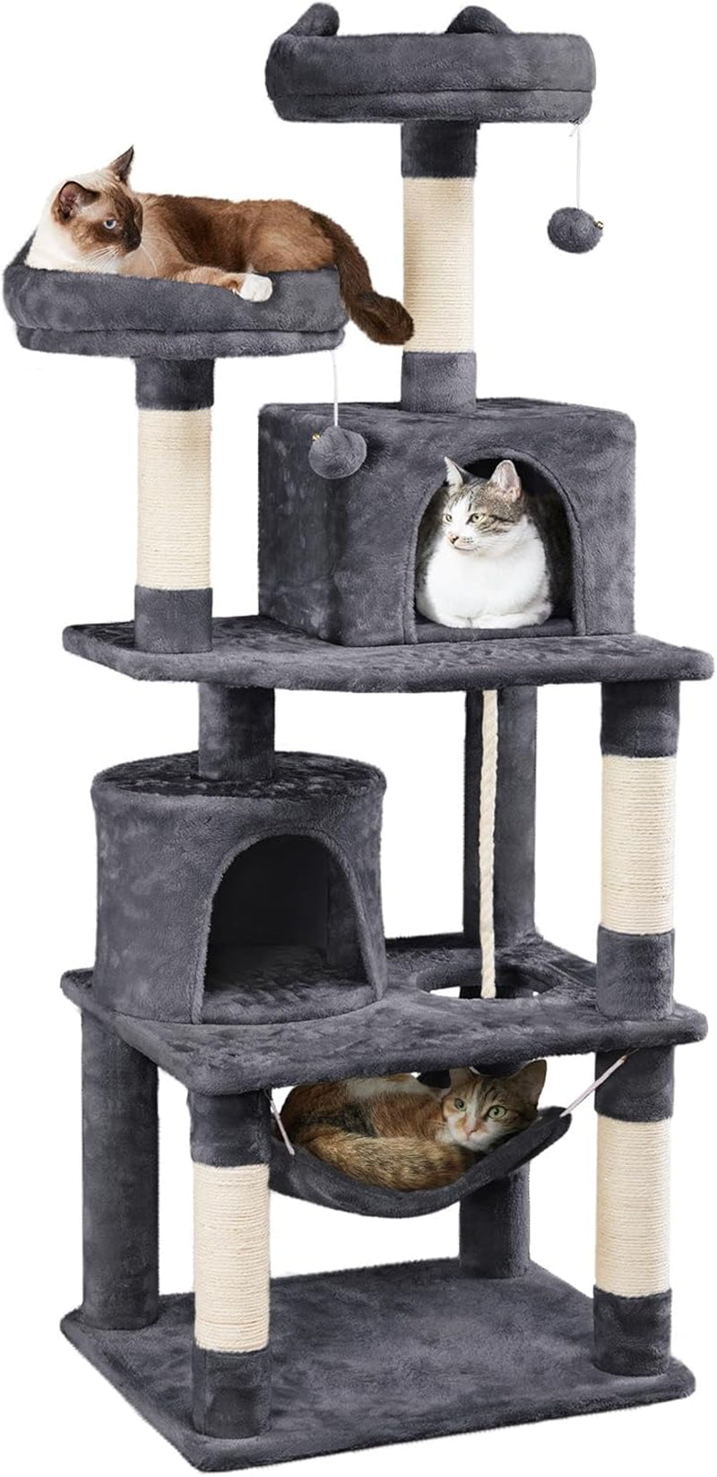 62.5Inches Cat Tree Cat Tower Cat Condo with Platform & Hammock, Scratching Posts for Kittens Pet Play House with Plush Perch for Indoor Activity Relaxing, Dark Gray