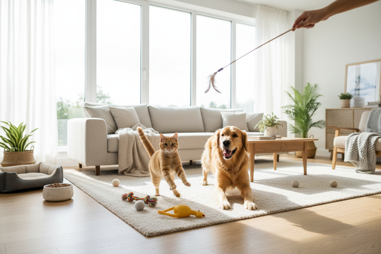 etrafta oynayan kedi ve kopek